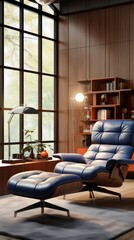 Blue leather chair in a modern living room