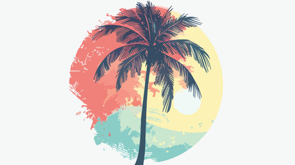Retro groovy summer tropic palm tree Flat vector  - obrazy, fototapety, plakaty