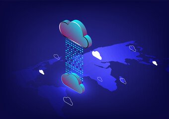 Cloud computing technology concept. Abstract 3d isometric vector illustration. Web cloud technology business with cloud in world map. Internet data services and big data storage.
- 771318852