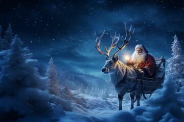 Santa Claus riding sleigh - obrazy, fototapety, plakaty