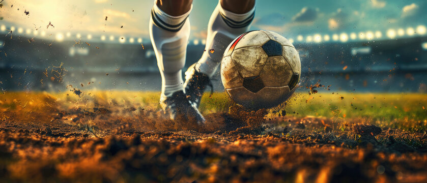 A soccer player kicks a ball on a field by AI generated image
