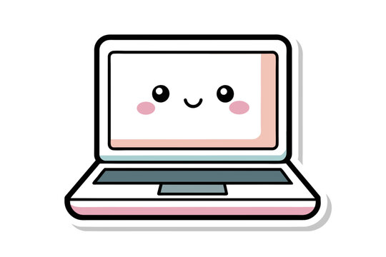  single sticker, Laptop Illustration Vector cute, pastel colour  vector style, white background.