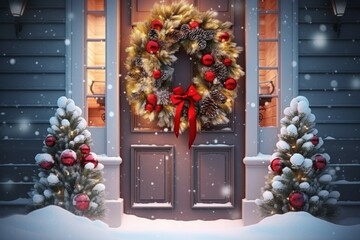 Naklejka premium Christmas wreath on a front door