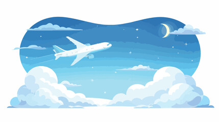 Sky background with airplane flying illustration Flat