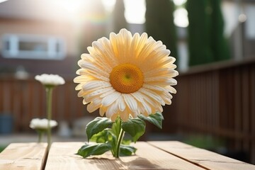 Close-up of a beautiful yellow daisy flower with water drops on its petals