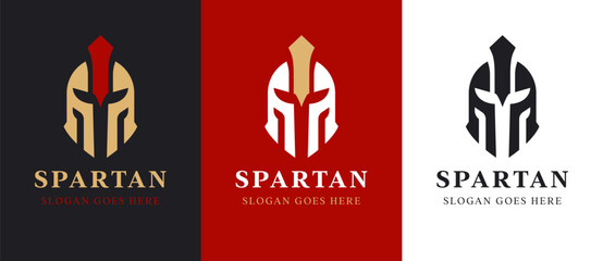 Spartan warrior symbol, logo template. Roman or greek helmet logo. Gladiator helmet emblem. Symbol, icon, graphic, vector. - obrazy, fototapety, plakaty
