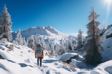 Fototapeta na wymiar Stunning winter hike in the mountains.