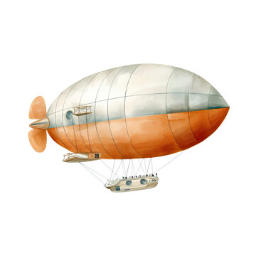 recommend clip art: AI-generated watercolor Zeppelin clip art illustration. Isolated elements on a white background.