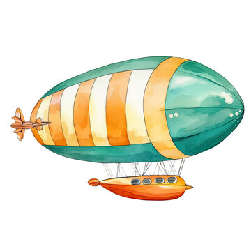 recommend clip art: AI-generated watercolor Zeppelin clip art illustration. Isolated elements on a white background.