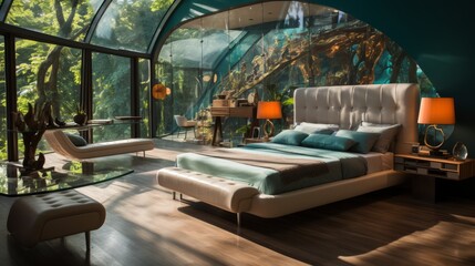 The bedroom of the future is a place of peace and tranquility - obrazy, fototapety, plakaty