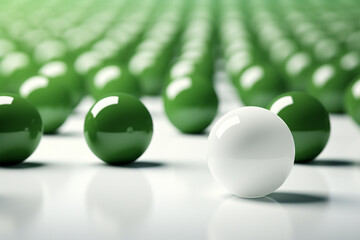 3d rendering of green balls in a row on a white background