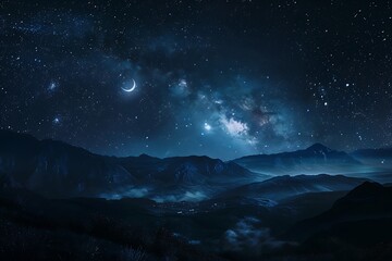 : A stunning view of the Milky Way from a dark, remote location, with the moon and stars guiding the scene