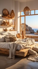 Fototapeta na wymiar Modern coastal home bedroom interior design