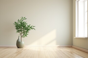 A simple and elegant room with a plant in a vase - obrazy, fototapety, plakaty