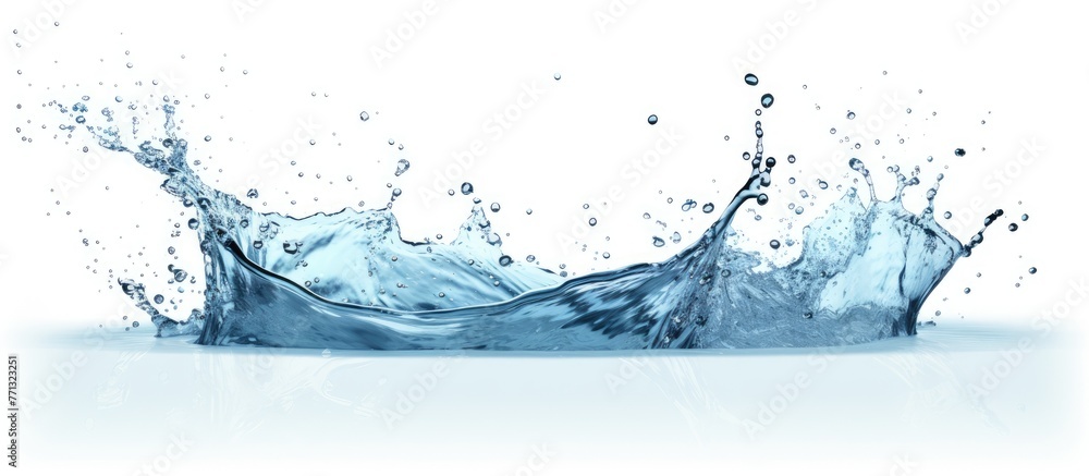 Poster A dynamic splash of water captured mid-air, creating a captivating movement on a clean white surface against a white background
