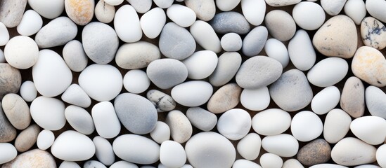 Close-up image showcasing a collection of white and gray rocks piled together, emphasizing textures and shapes