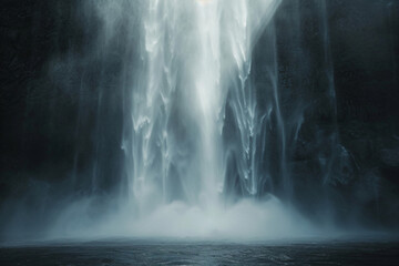 waterfall in a dark white space in the style of luminou 4b8779e2-f050-41f1-b501-ee314c07bac9