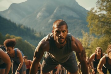 Group of fitness enthusiasts doing outdoor workout