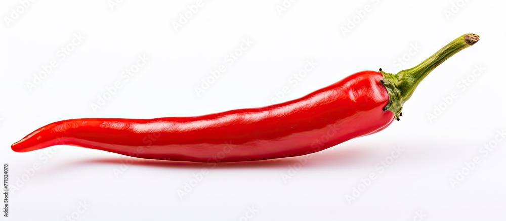 Poster a single red chili pepper placed on a plain white background for a striking visual contrast