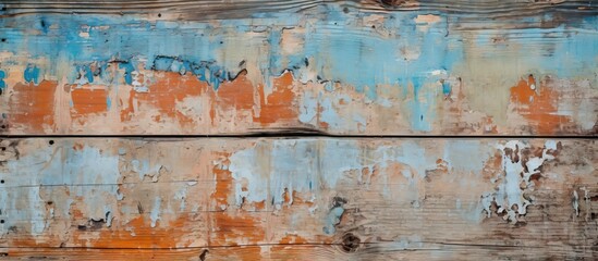 Close-up view of old weathered timber with peeling paint, showcasing a worn and rustic texture