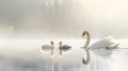 Raamstickers swan on the lake © jahanzaib