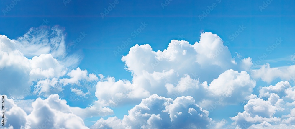 Poster numerous white fluffy clouds fill the sky, creating a beautiful natural background above the serene 