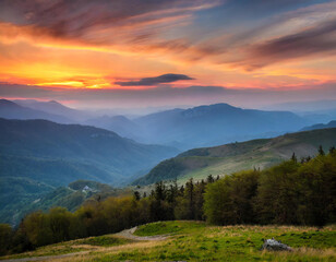 Colorful sunset in the mountains
