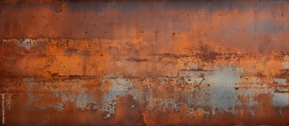 Poster A weathered steel wall covered in rust and chipped paint, creating a textured background with an industrial look