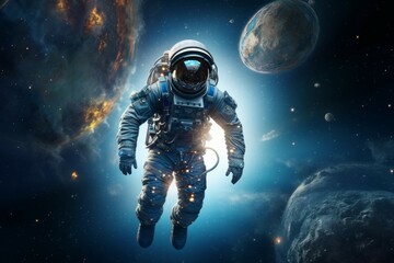 Astronaut floating in space with Earth as a backdrop, displaying the beauty of our planet from the cosmos.