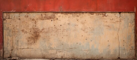 A weathered wall covered in rust with a concrete floor underneath, featuring a traffic sign indicating 'No access for motor vehicles'