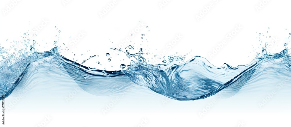 Poster A dynamic wave of water splashes vigorously on the smooth white surface, creating a striking visual impact