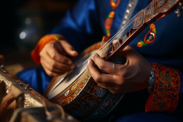 Close-up of hands playing a traditional musical instrument during a performance - obrazy, fototapety, plakaty