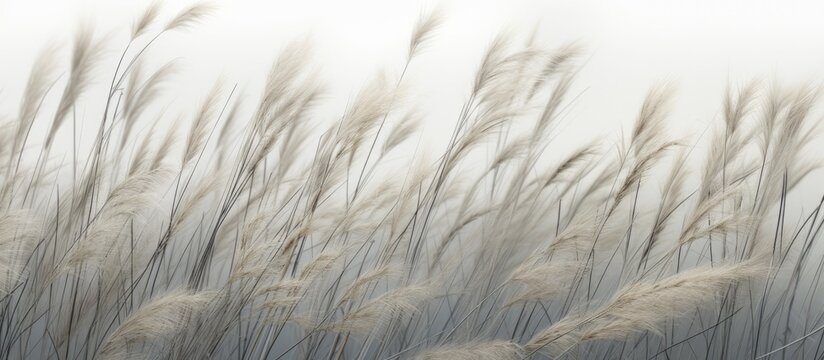 Lush tall grasses gently sway in the wind on a cloudy day, creating a serene and peaceful natural scene with a backdrop of gray skies