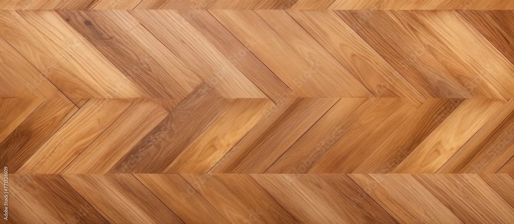 Poster close-up view of a wooden floor showcasing a stylish herringbone pattern in a seamless parquet textu