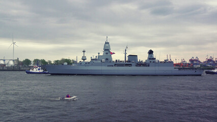 Military ship in the port