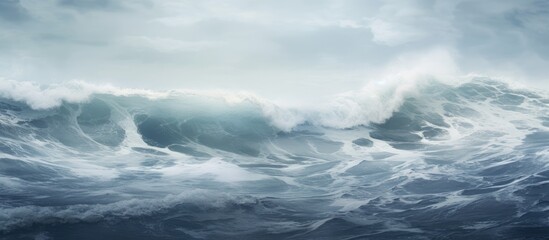 Majestic large wave forming in the ocean under a clear sky backdrop, creating a picturesque scene - obrazy, fototapety, plakaty