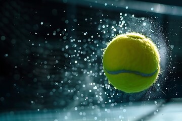 : A tennis ball being hit by a racket in slow motion