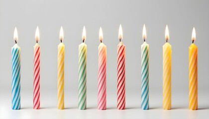 Set with different birthday candles on white background. Banner design - obrazy, fototapety, plakaty