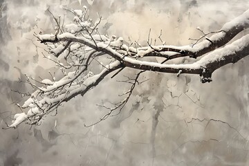 : A tree branch, heavy with snow, drooping and then springing back into place - obrazy, fototapety, plakaty