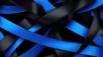 A digital abstract featuring ribbons of luminous blue crisscrossing against a sleek, dark backdrop, creating a sense of depth and fluid motion. - obrazy, fototapety, plakaty