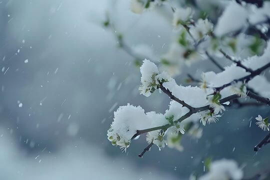 : A tree branch, heavy with snow, drooping and then springing back into place