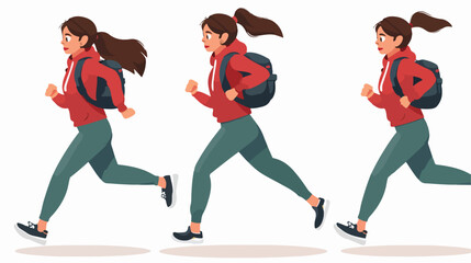 Woman running with casual clothes and hairstyle Flat