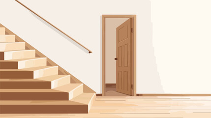 Wooden stairs go from a wooden floor to an opened wood