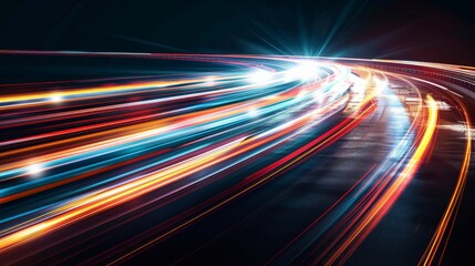 Fototapeta na wymiar Dynamic light streaks capture the essence of speed and motion along a nighttime highway, embodying the hustle of urban life and the perpetual movement of the city.