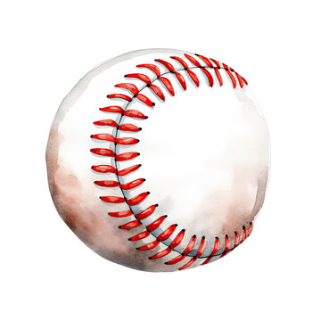 AI-generated watercolor baseball ball clip art illustration. Isolated elements on a white background.