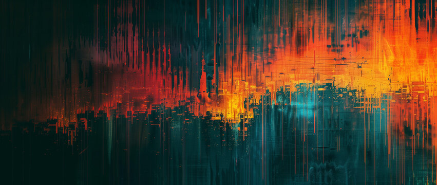 Abstract Digital Rain in Fiery Colors. Digital rain effect on an abstract background with a fiery orange and cool teal color palette.