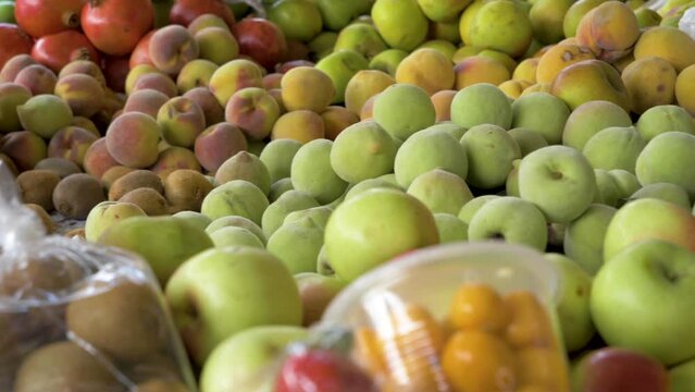 Variety of fruits for sale in rural market in the highlands Andean area of Ecuador