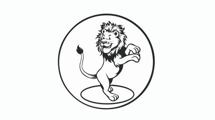 Black and white lion jumping through the hoop. Vector