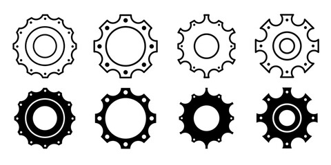 Gears. Vector collection of gears icon illustrations. Black icon design.