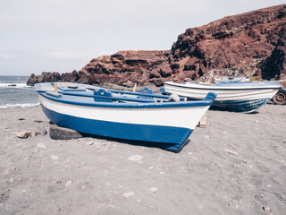 Boats in Lago Verde in Lanzarote, Canary Islands, Spain - 771332693